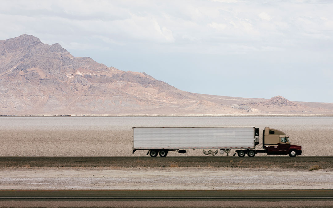 hauler driving in desert