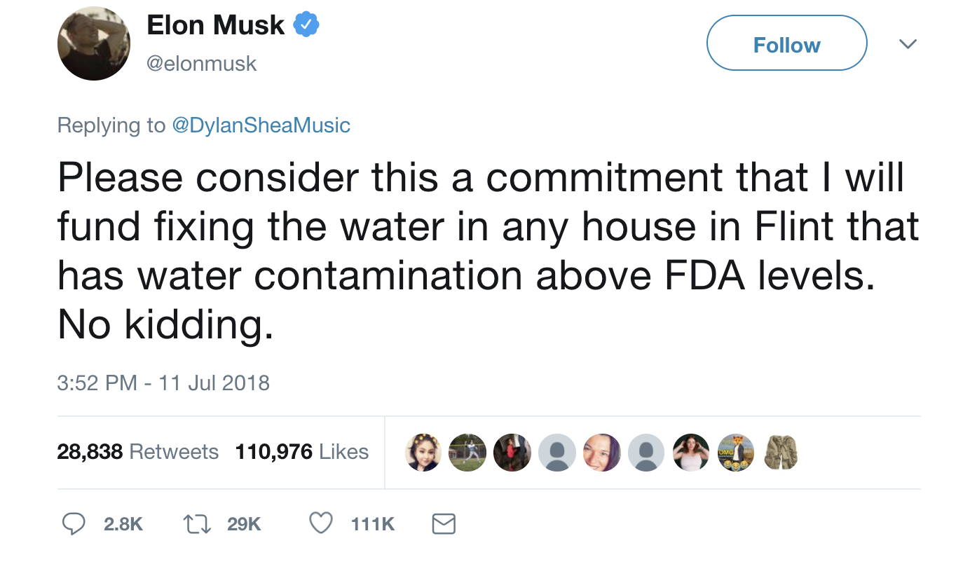 Elon Musk Flint Commitment Tweet