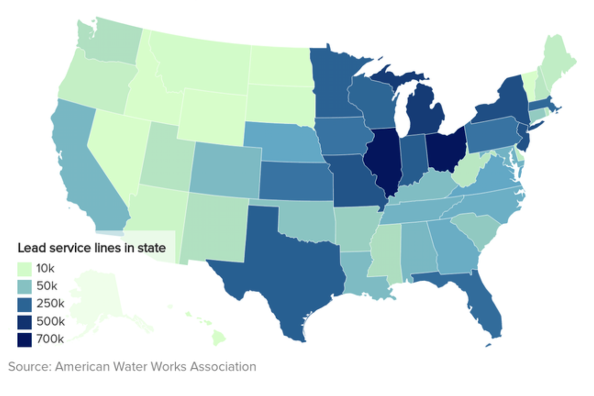 Lead water lines across the United States